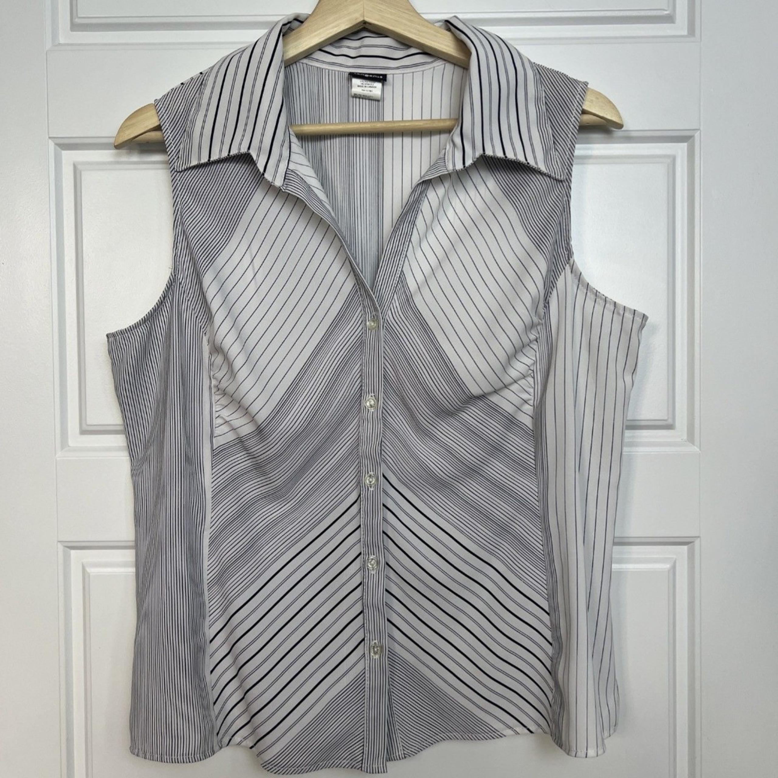 Tangents Early 2000’s Y2K Striped Collared Tank Top Black & White V-Neck Size XL