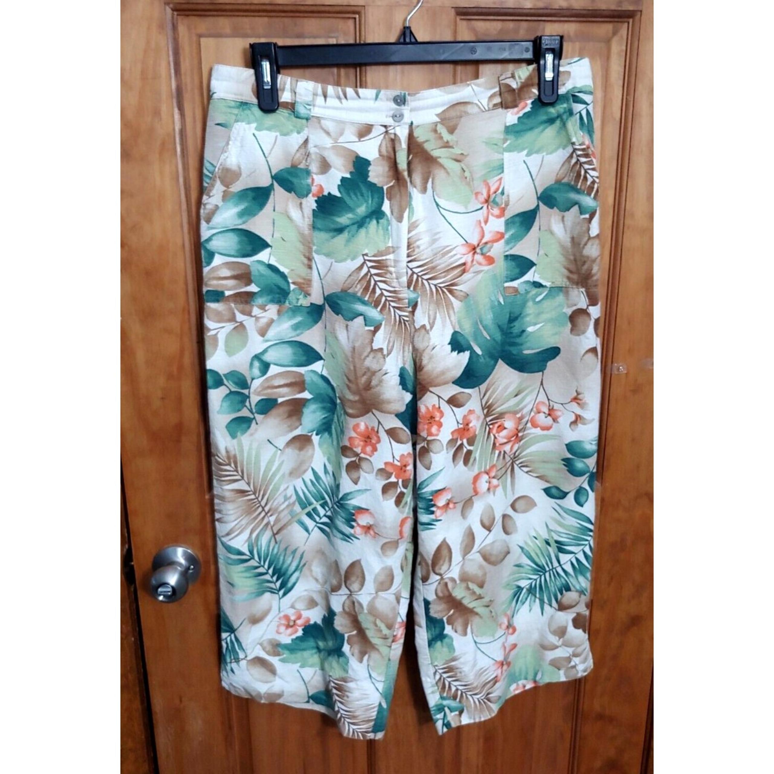 Alfred Dunner Womens Cropped Capri Pants Sz 18 Colorful Floral Silk Linen Floral