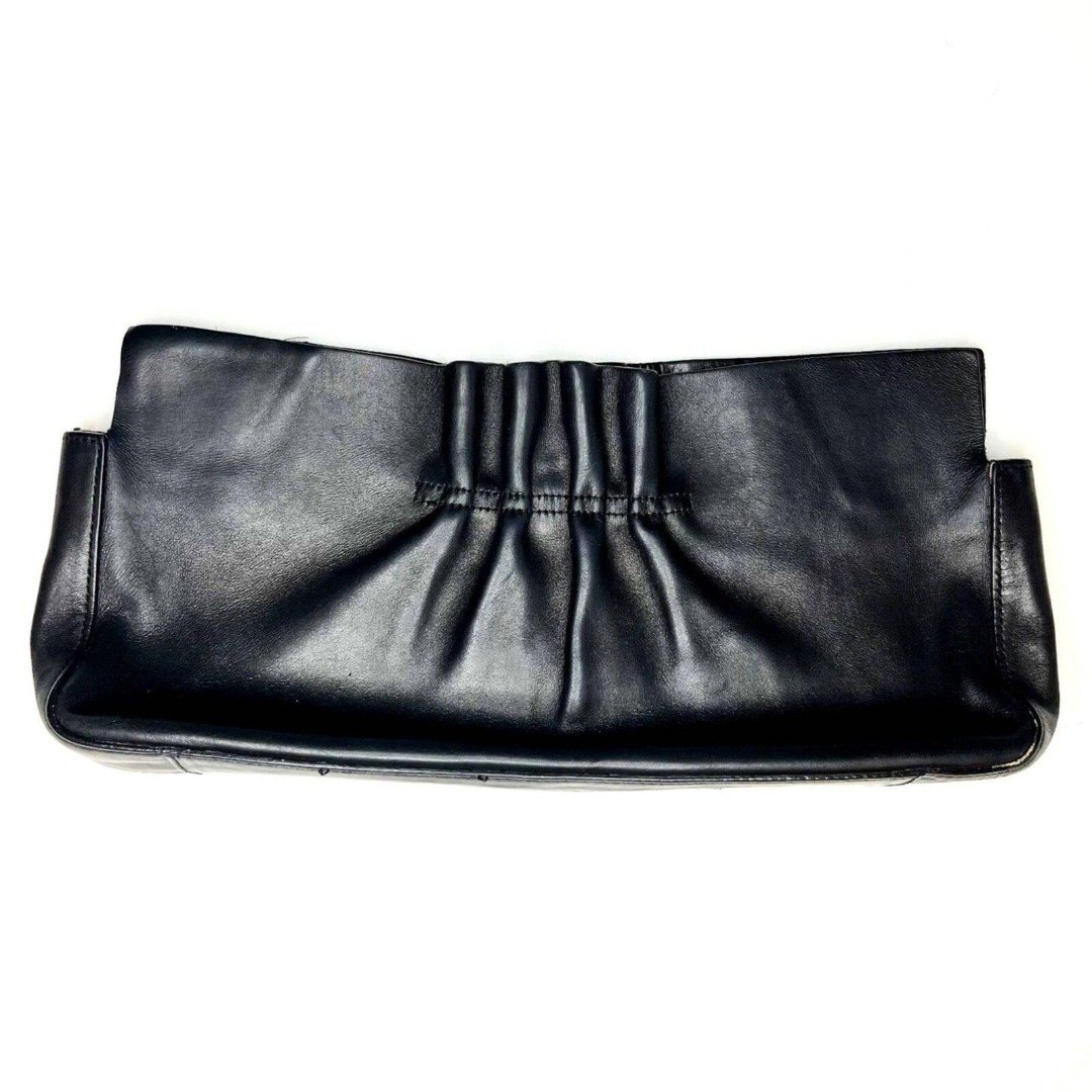 Vintage DKNY Black Leather Statement Clutch Ruffle Detail 90's Y2K