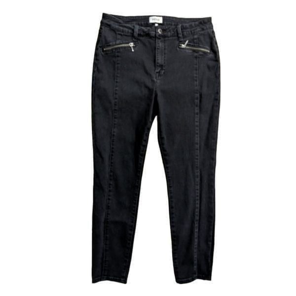 Pistola Women's Rustic Black Zip Pocket Pleated High Rise Skinny Jeans Size 31