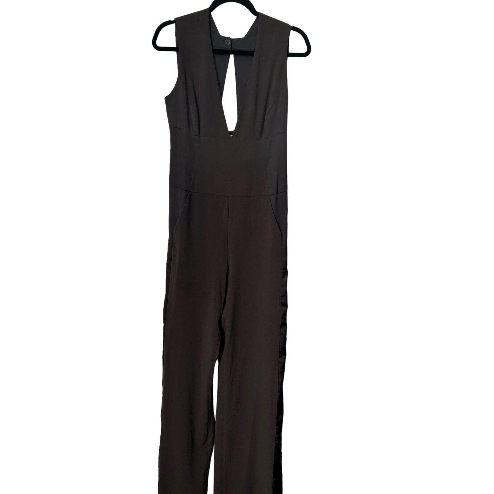 Halston Heritage Jumpsuit Size 4 Sleeveless Surplice Wide Leg Contrast Trim