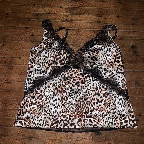 Victoria’s Secret cheetah print black lace L lingerie silky tank