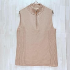 Avienne Half-Zip Sleeveless Knit, Pink Beige, Size L