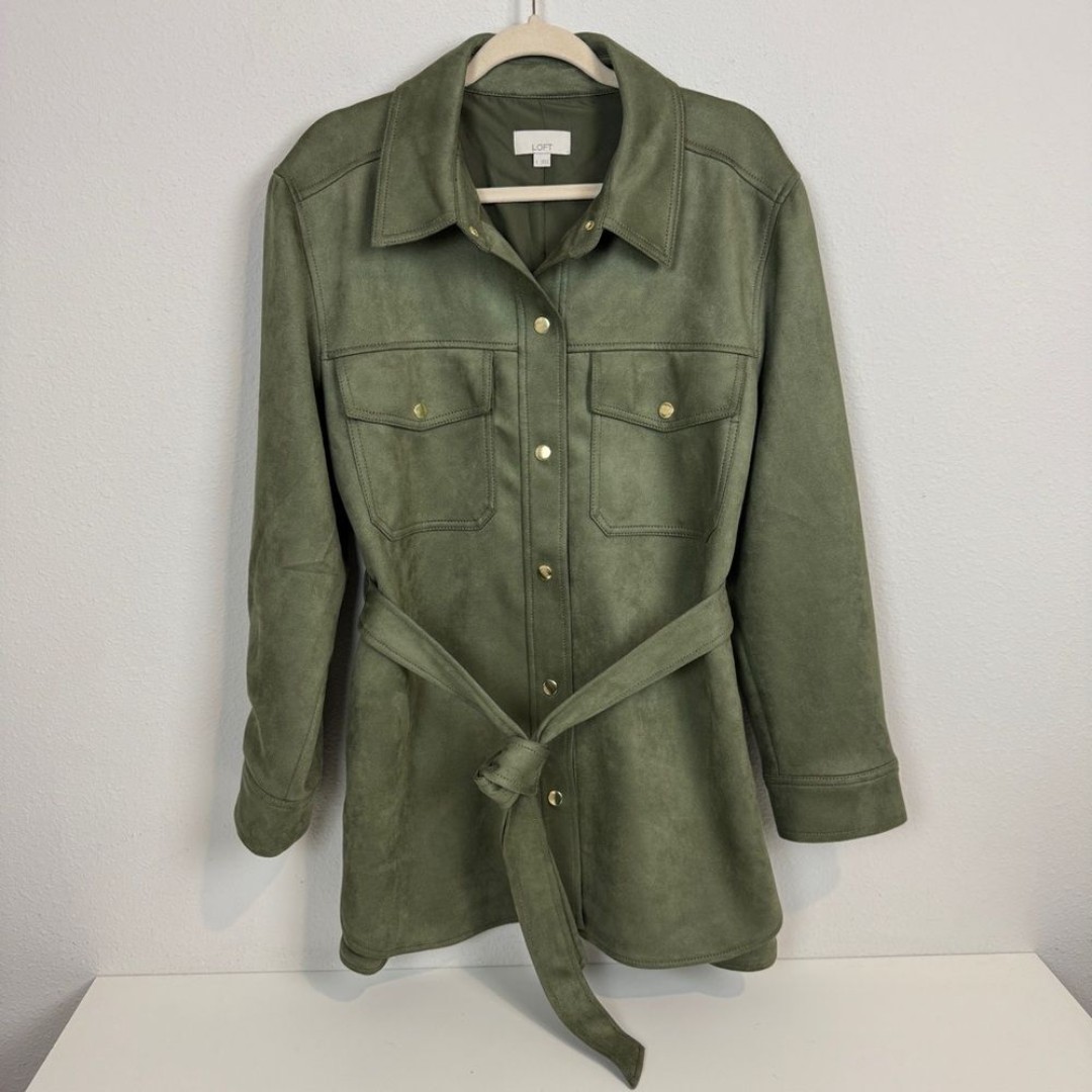 Loft Faux Suede Olive Green Belted Jacket L