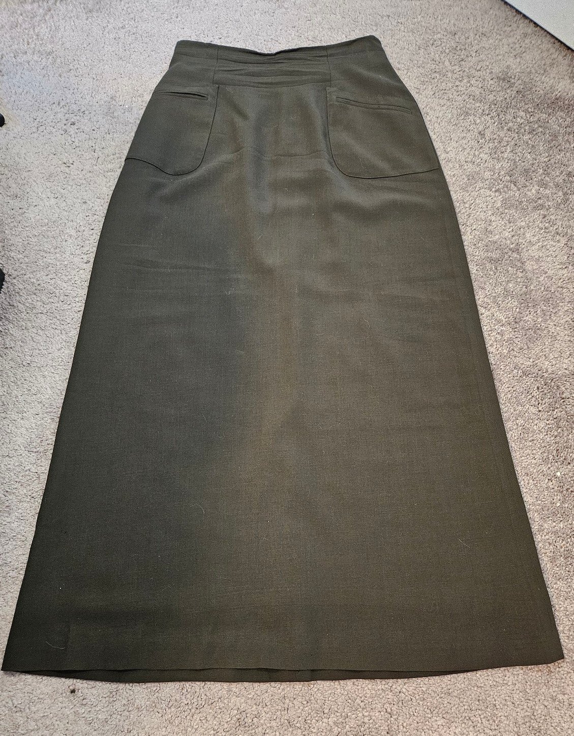 Vtg Oscar De La Renta Street Wear Olive Green Wool Maxi Skirt W/Pockets Size 10