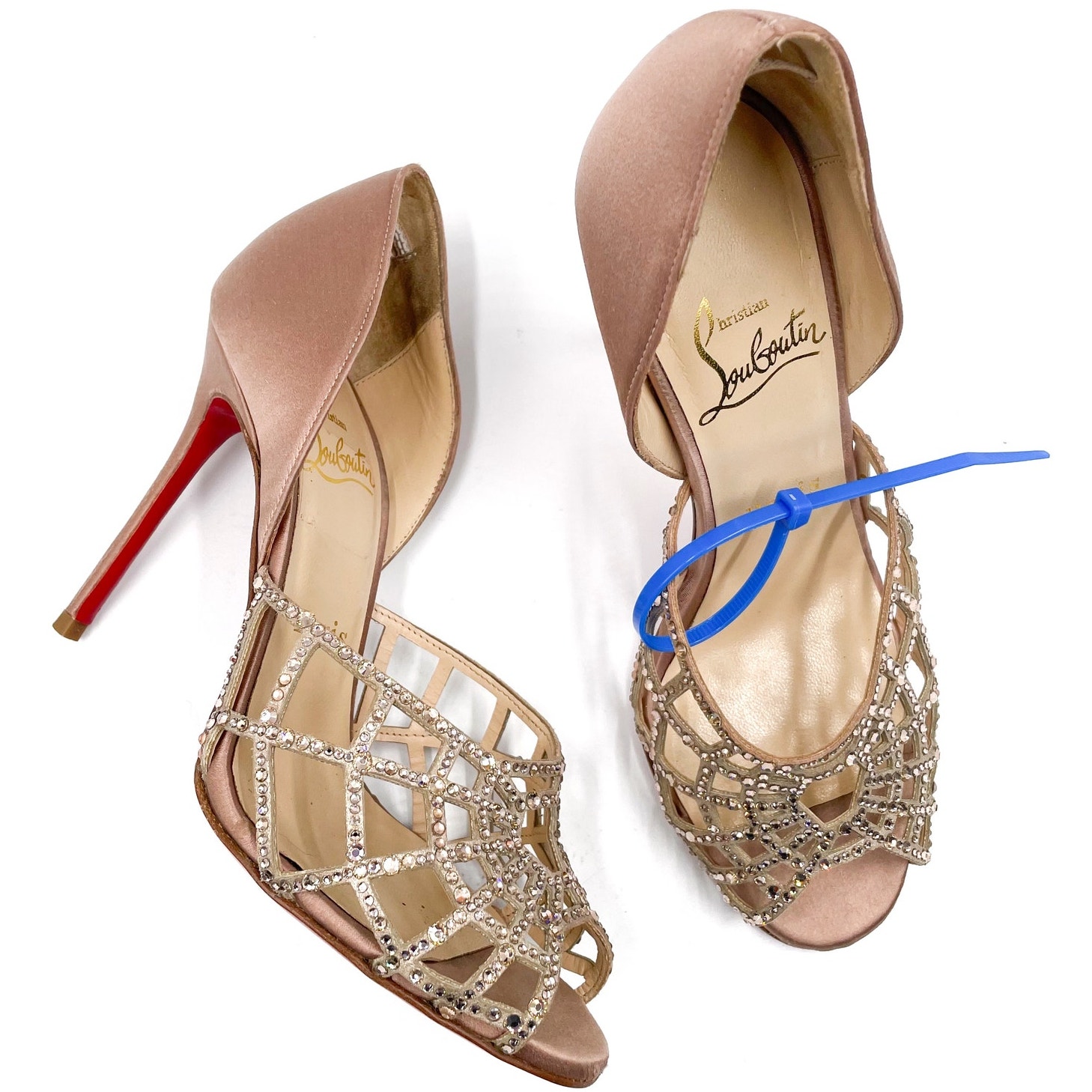 Christian Louboutin Aranea Spiderweb Crystal Heels Satin Pumps Sz 35.5 / 5.5