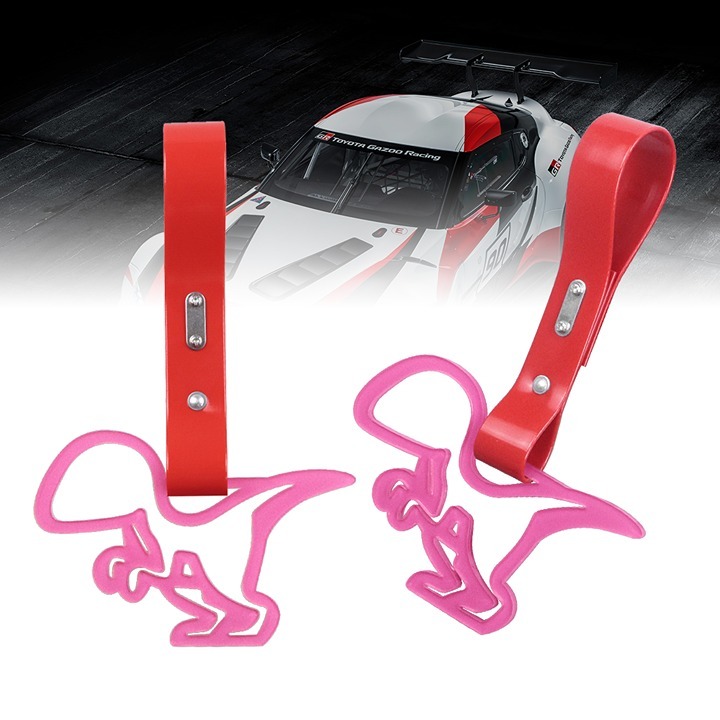 BRAND NEW 2PCS DINOSAUR PINK JDM TSURIKAWA RING RED Handle Strap Drift Charm