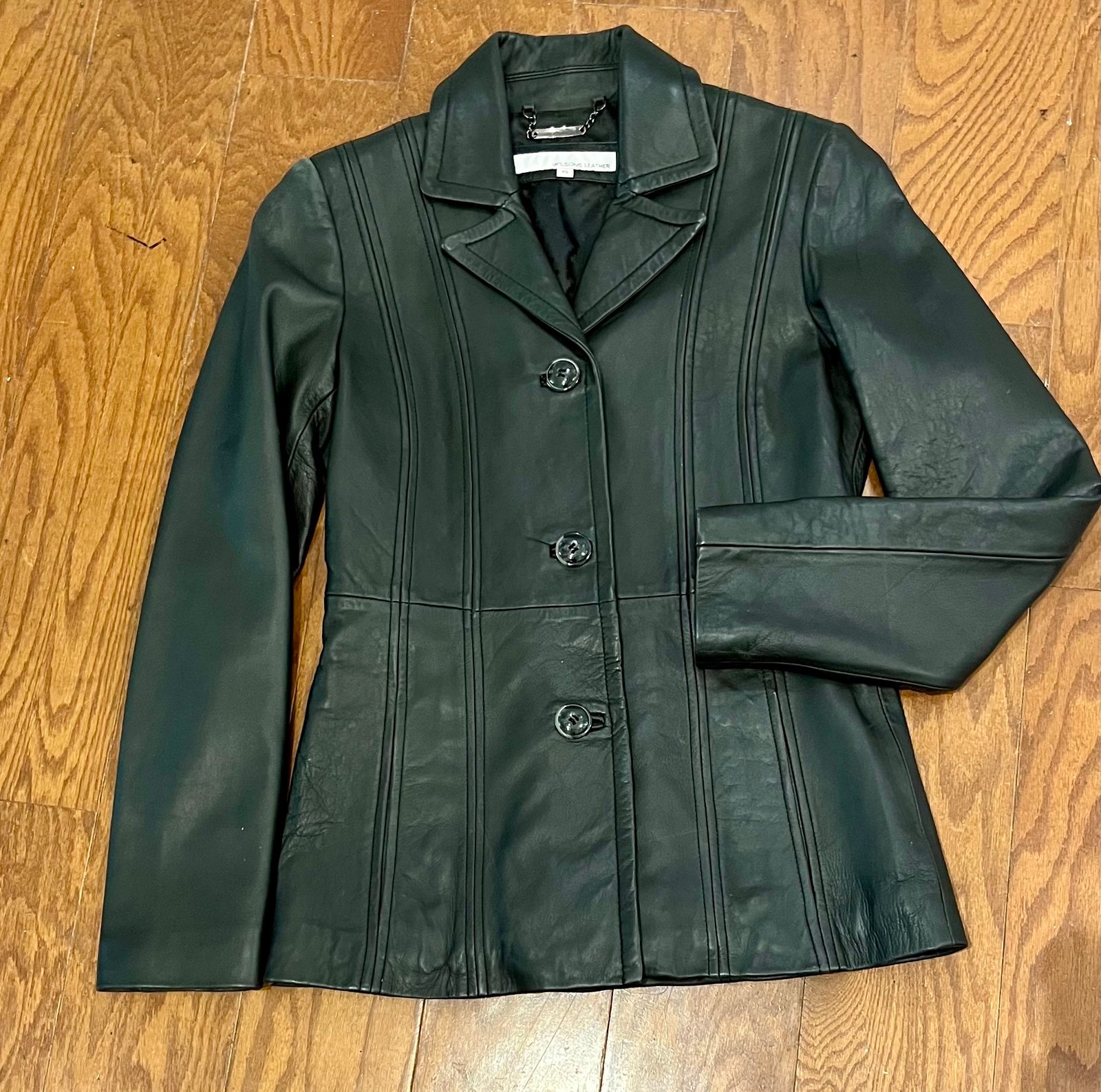 Wilson’s, ladies, XS, black, lambskin, leather, three button jacket