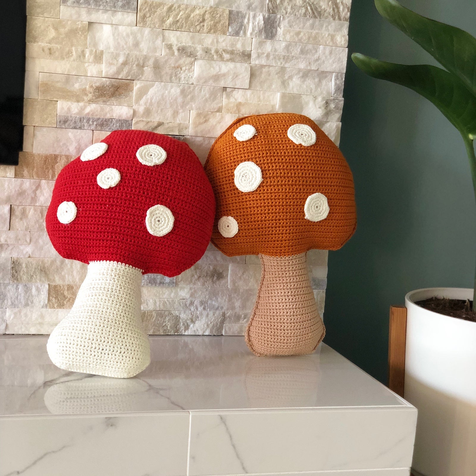 Crocheted mushroom pillow, Mushroom Pillow, Boho Chic Home Decor, Crochet Mushro