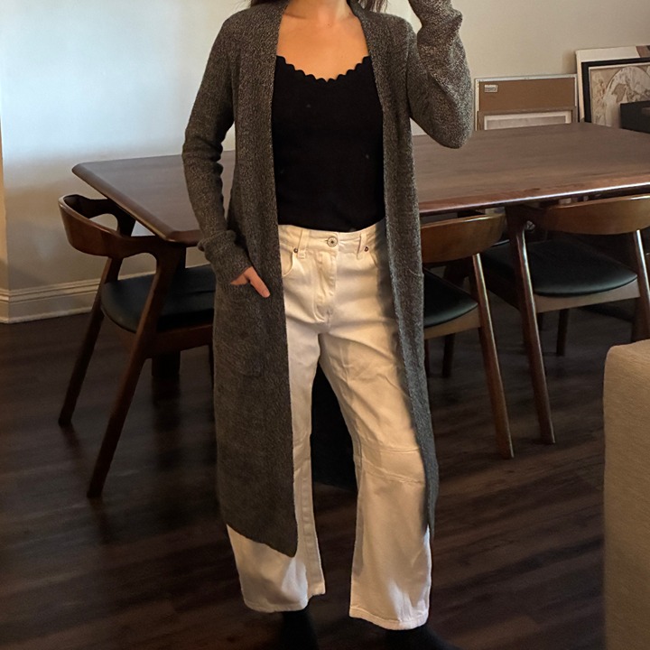 27 Miles Malibu Grey Marled Cashmere Open Cardigan Small