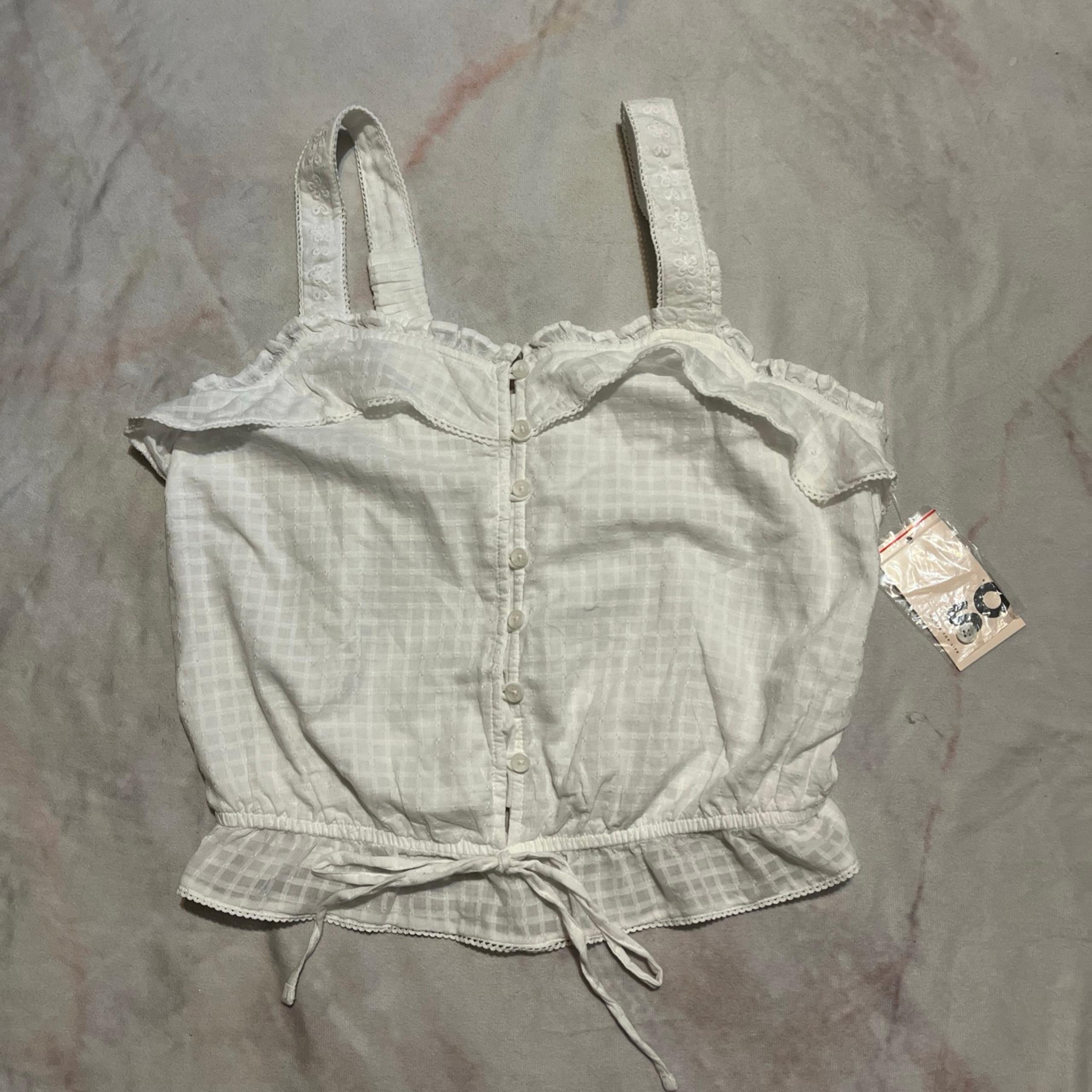 NWT so women’s crop tank top white S ties ruffles