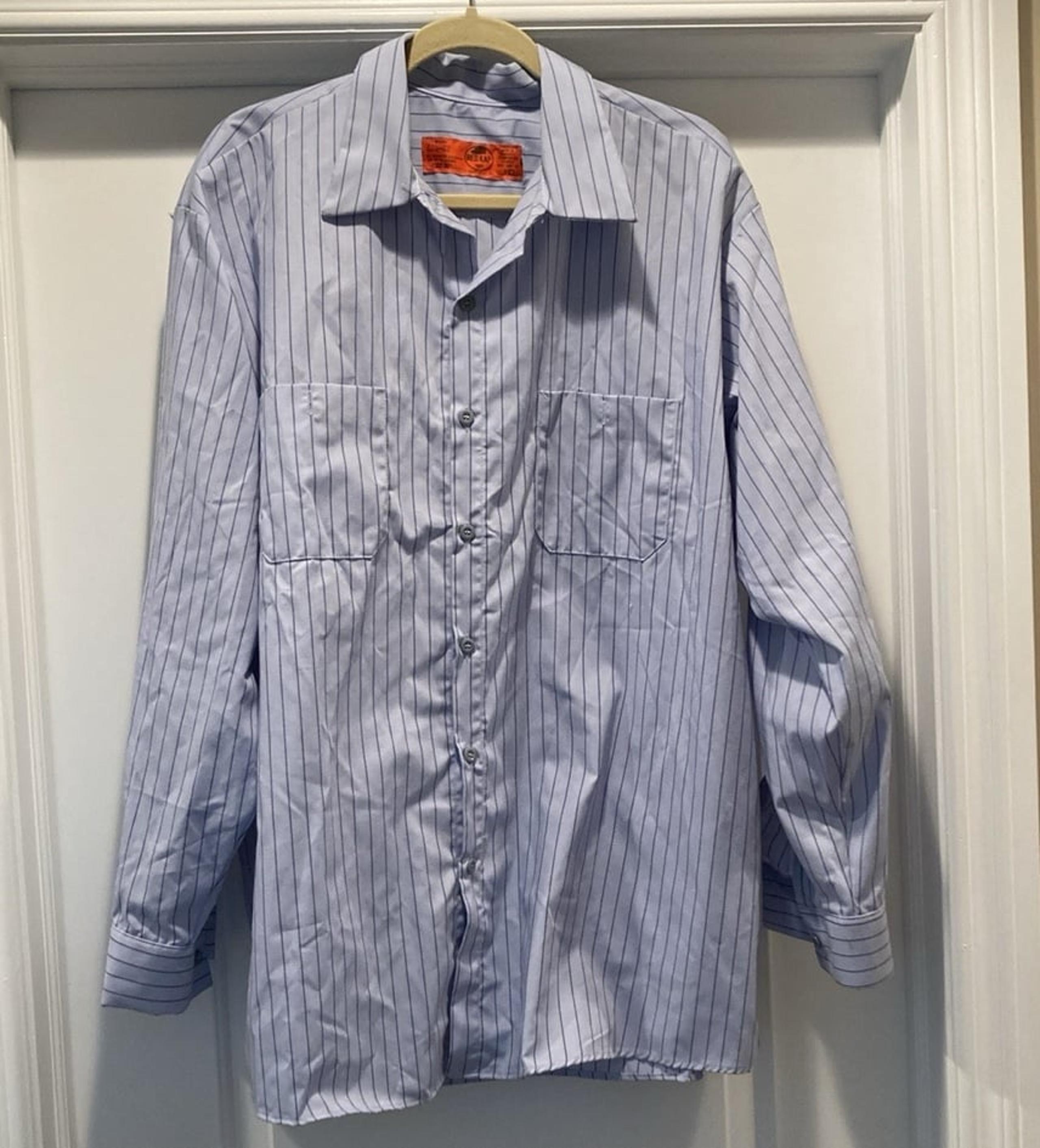 Red Kap men’s Industrial Shirt SZ XXL button down long sleeve blue Striped
