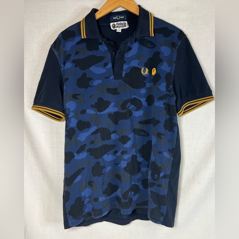 Fred Perry x A Bathing Ape BAPE Blue Camo Polo Men's Size Medium