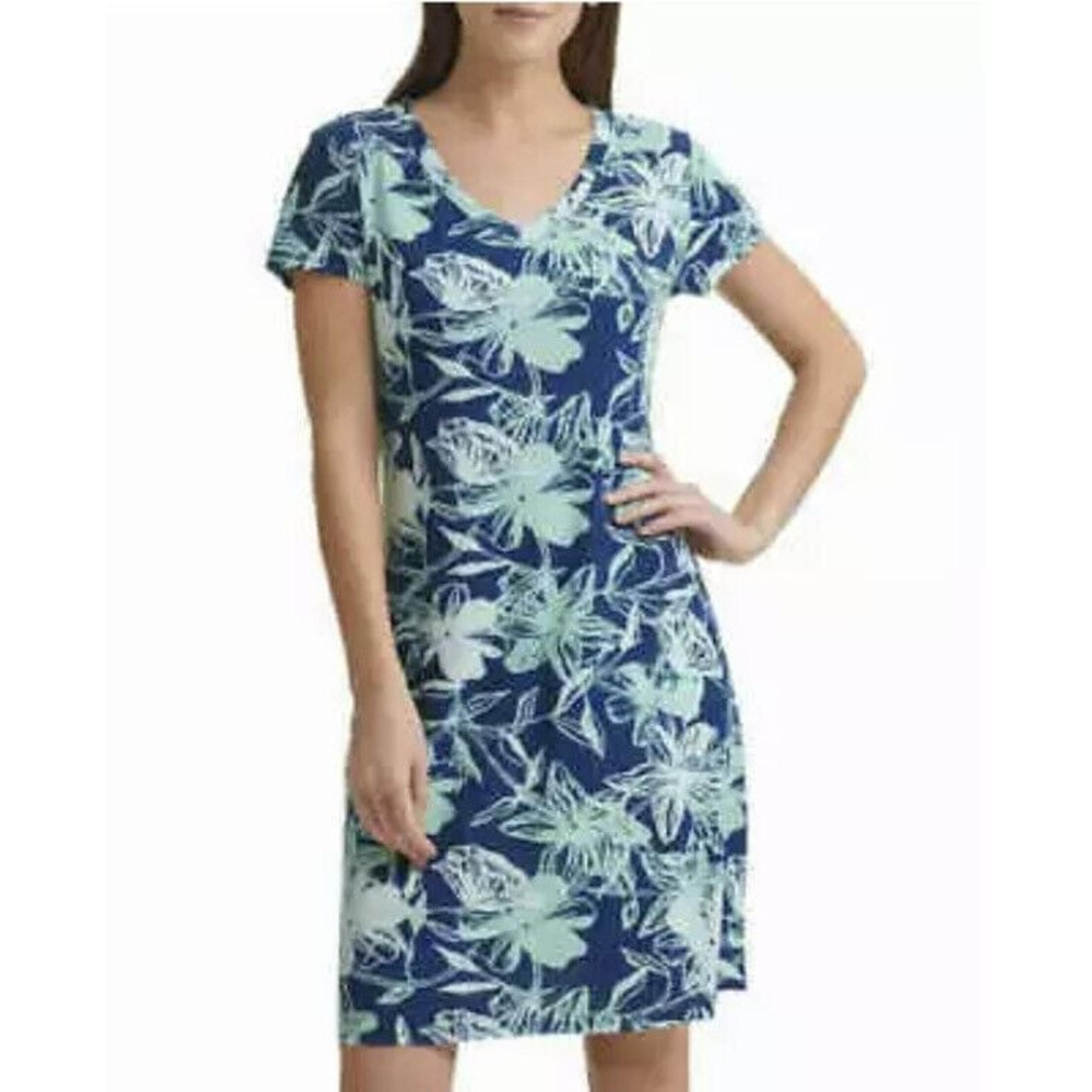 Marc New York Women's Short Sleeve V-Neck Dress, Floral Pockets SZ L