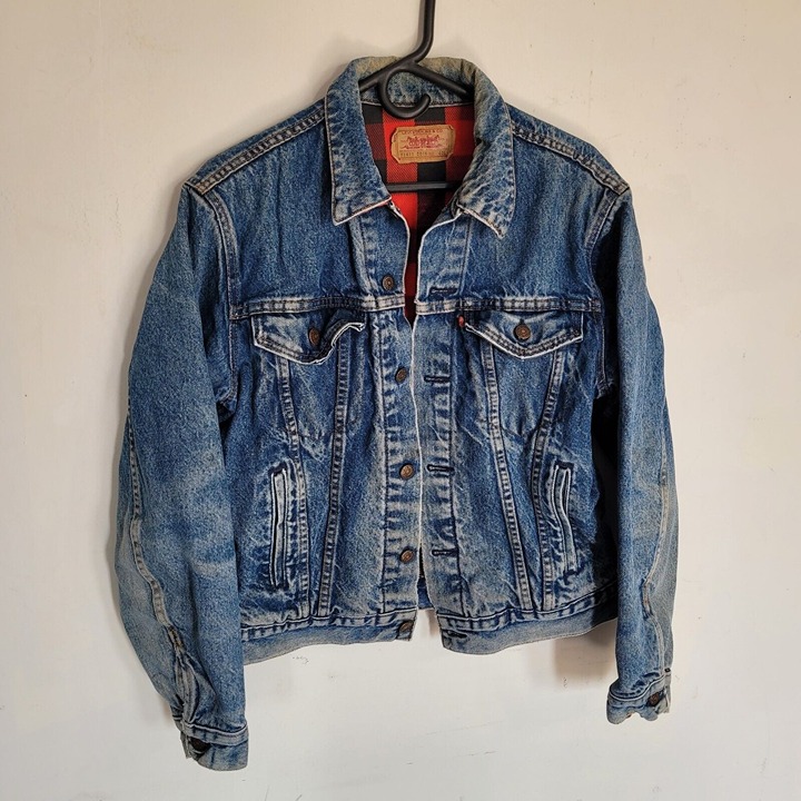 Vintage Levis Denim Jean Jacket Red Buffalo Plaid Lining 71411. 0816 40L