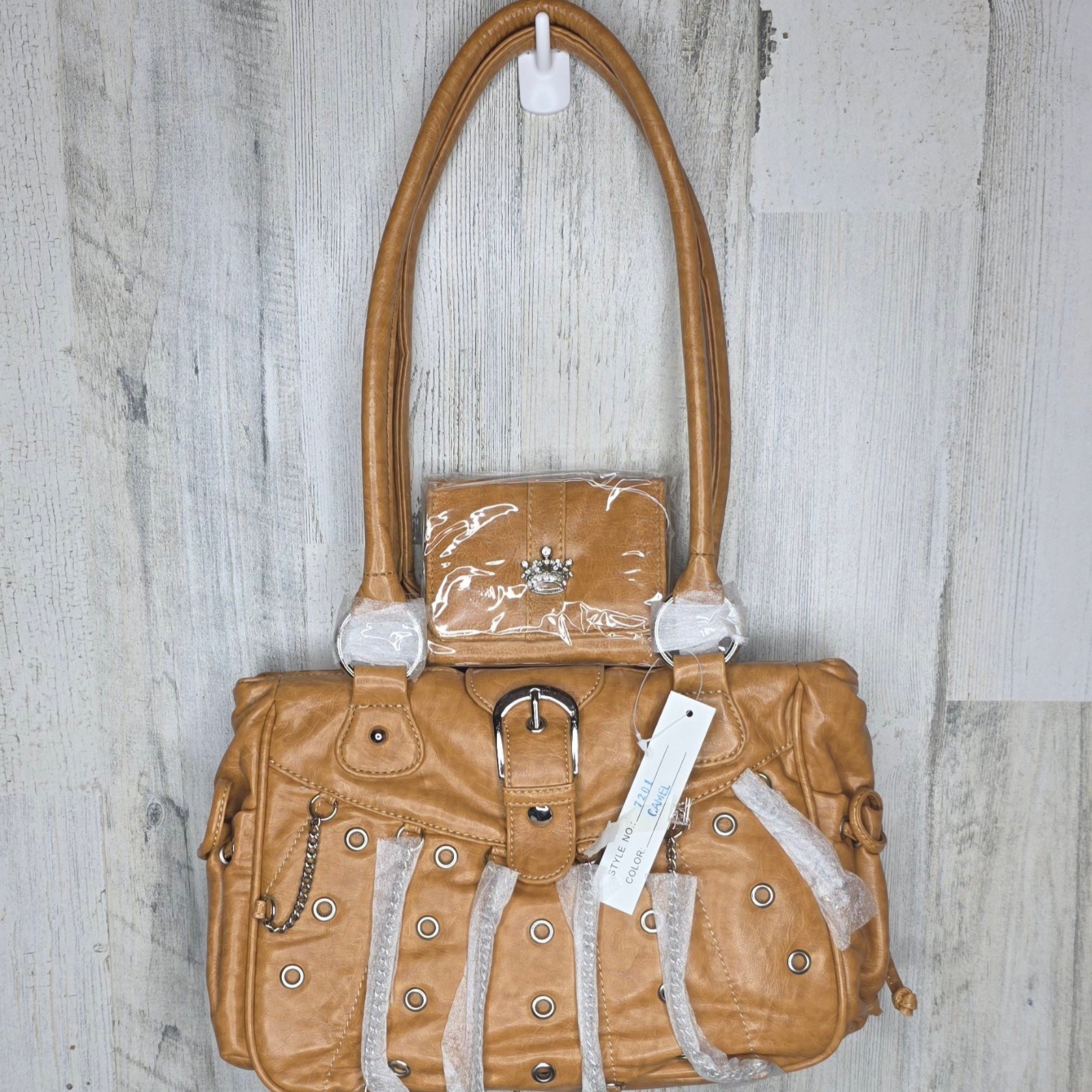 Camel color chain Bag matching crown wallet bundle set