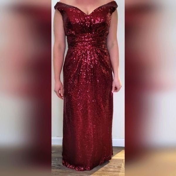 Ruby red sequin dress size 4 full length v neck
