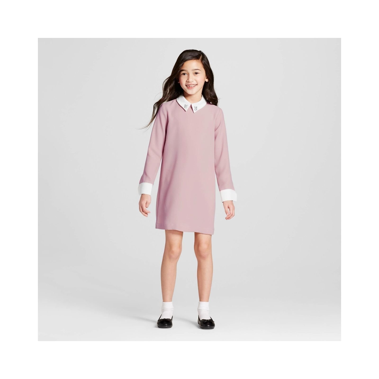NWT Janie Jack Victoria Beckham girl's DRESS collared BUNNY blush pink white