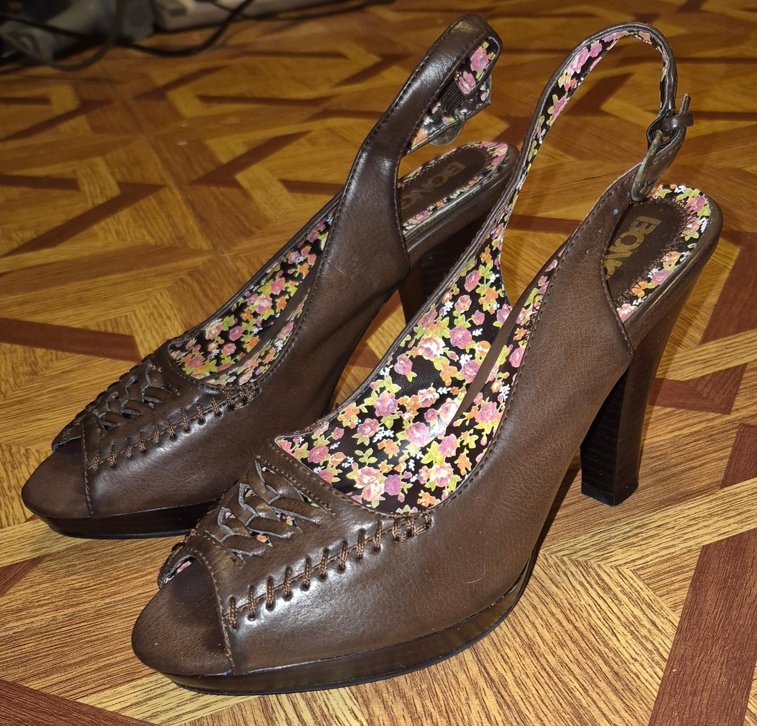 Bongo Brown Faux Leather Open Toe Heel Shoes Pumps Women's Size 7 BONGO-BROWN-7