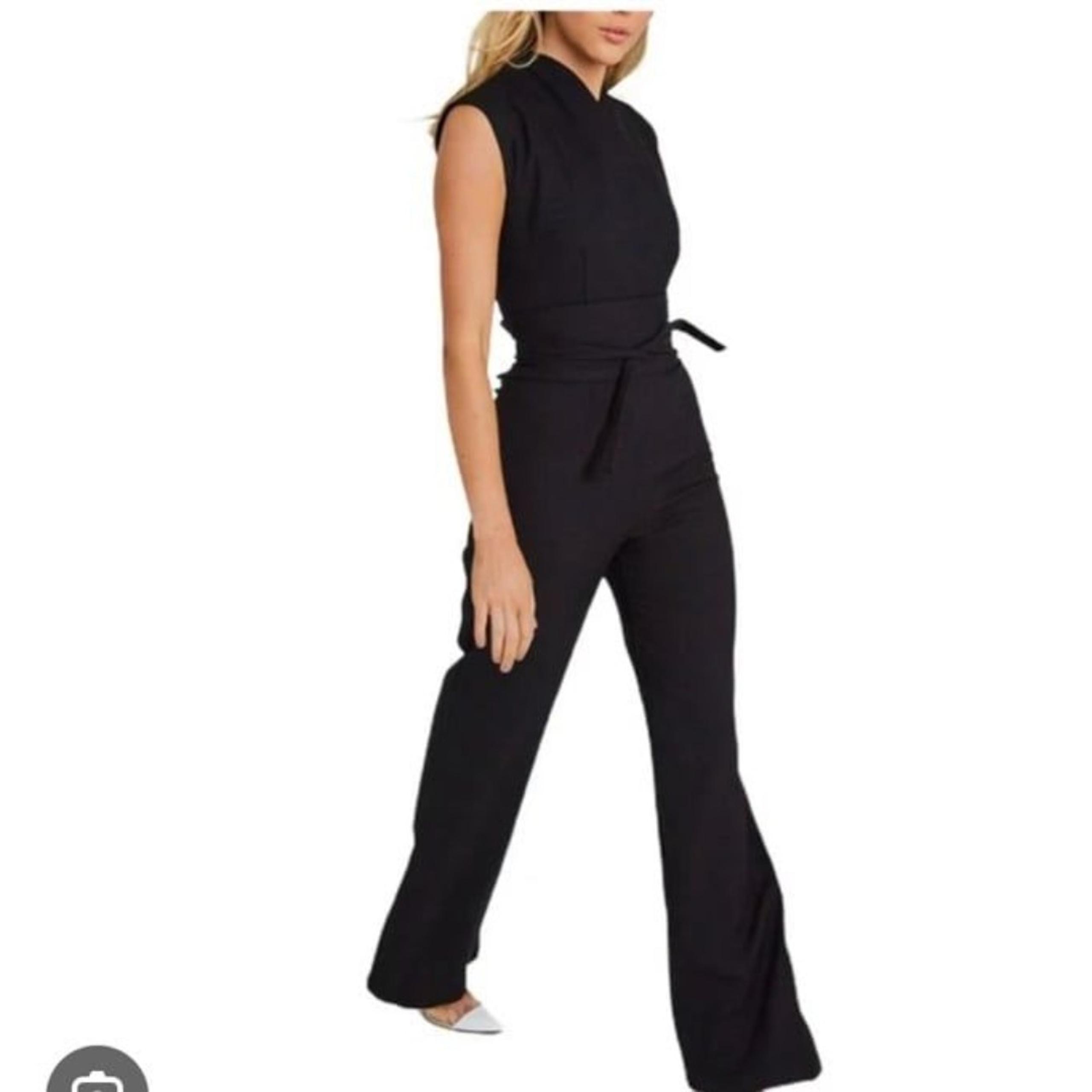 No Boundaries Jumpsuit Short Sleeve Black Zip Up Waist Tie Small3-5 NWOT Rayon