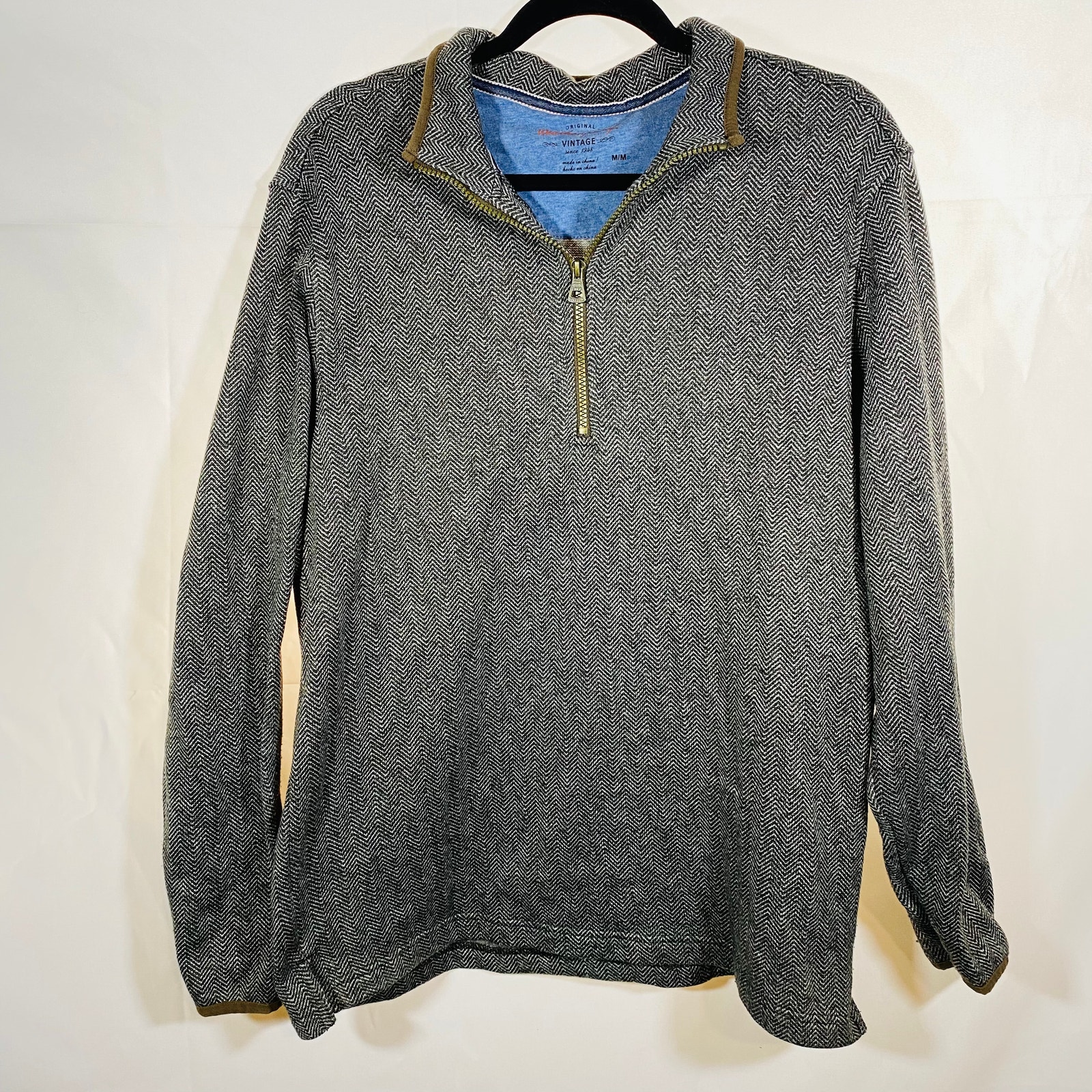Men's Weatherproof Herringbone Quarter Zip Pullover Sweater Medium