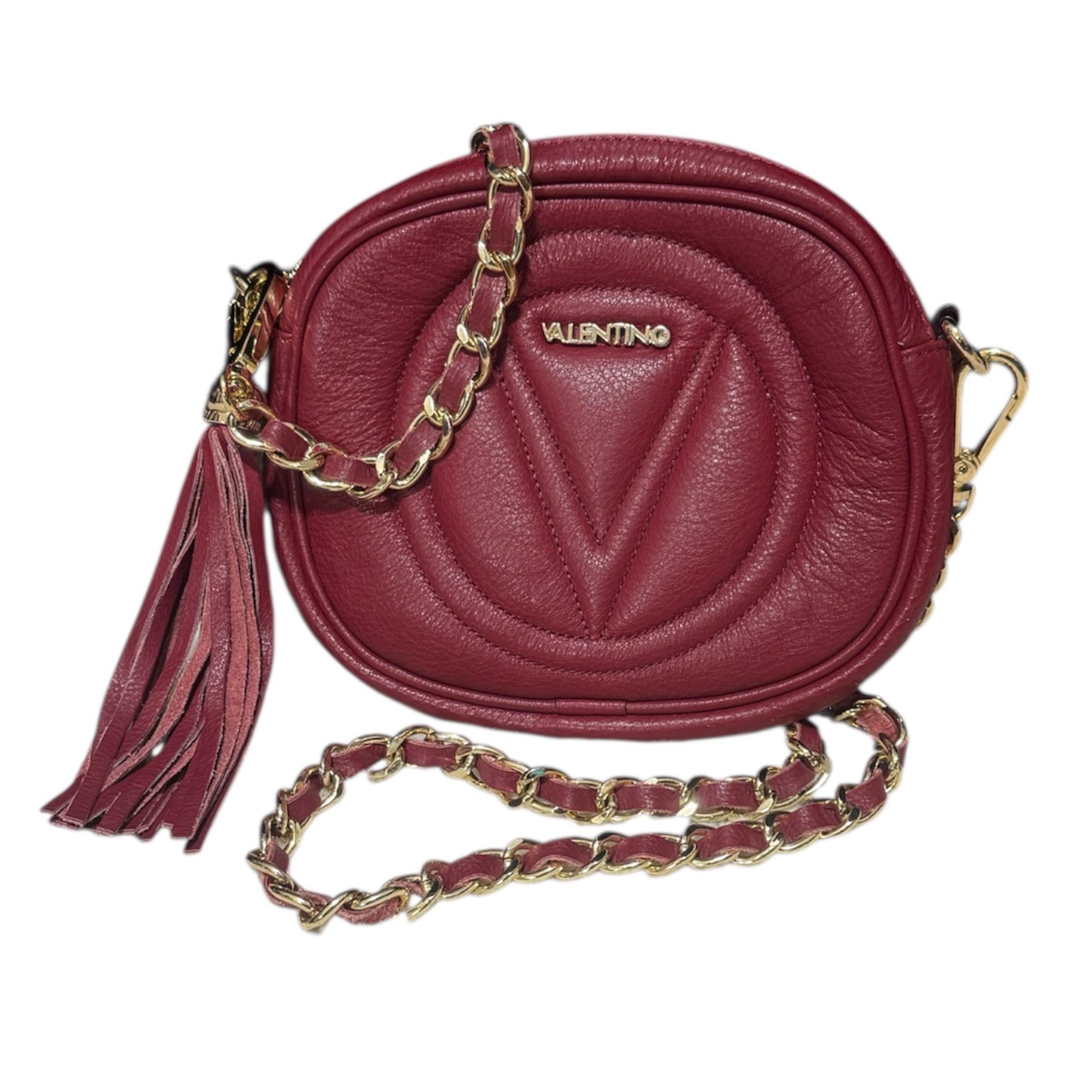 Valentino by Mario Deep Brick Red Gold Hardware Leather Nina Crossbody Bag