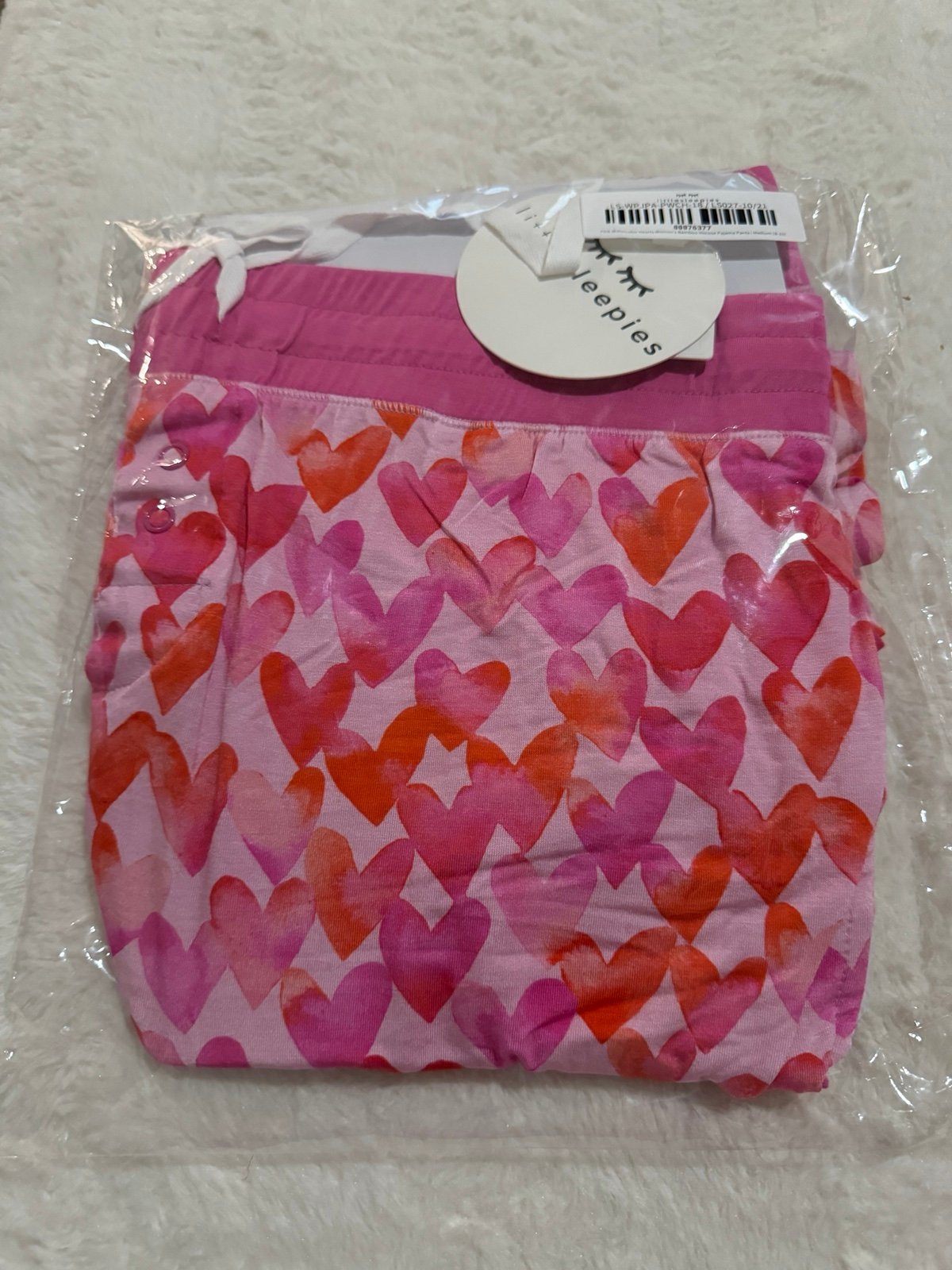 Little Sleepies pink watercolor hearts mama Med pants