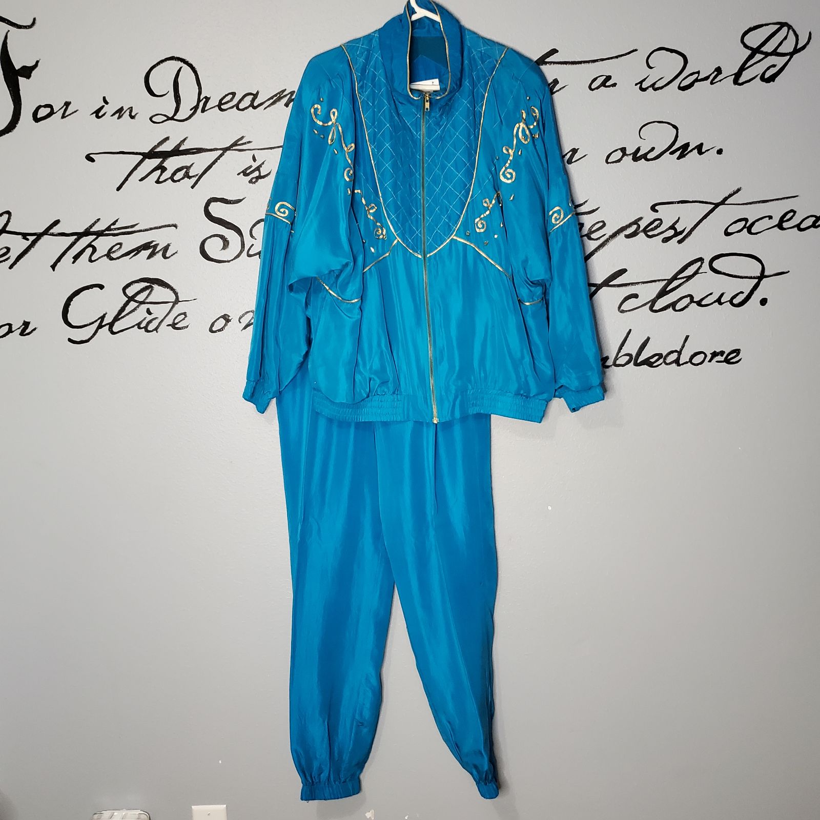 Vintage Turquoise 80s Silk Tracksuit,