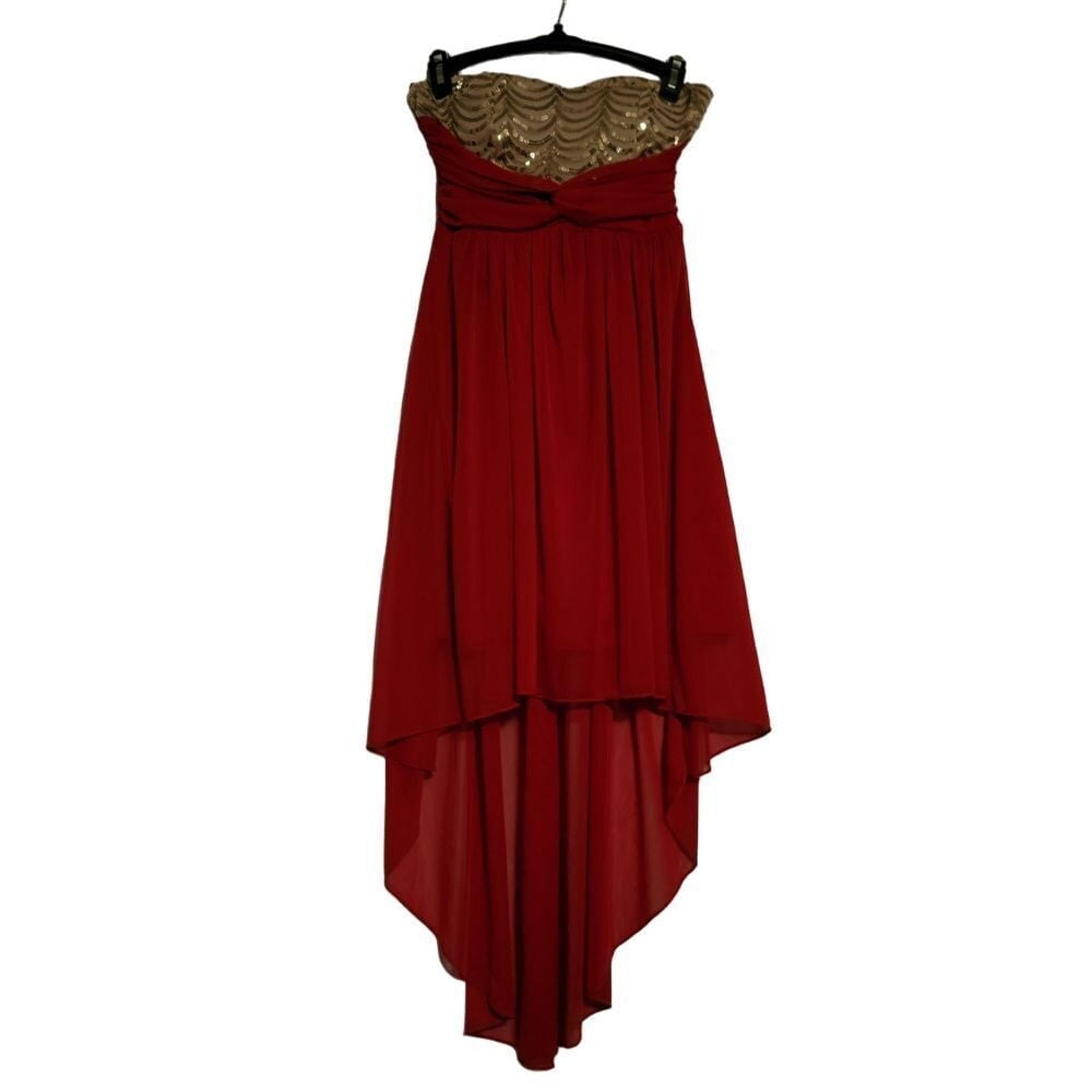 City Triangles Stunning Red Sequin High-Low Dress Womens 3