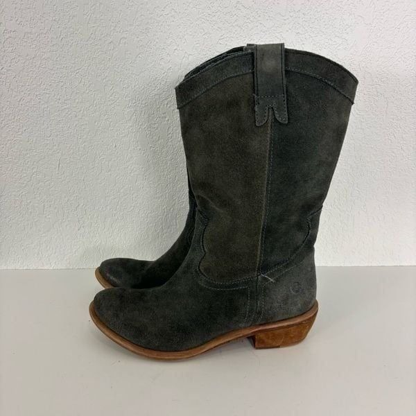 Bronx Grey Suede Tall Low Heel Western Pull On Boots