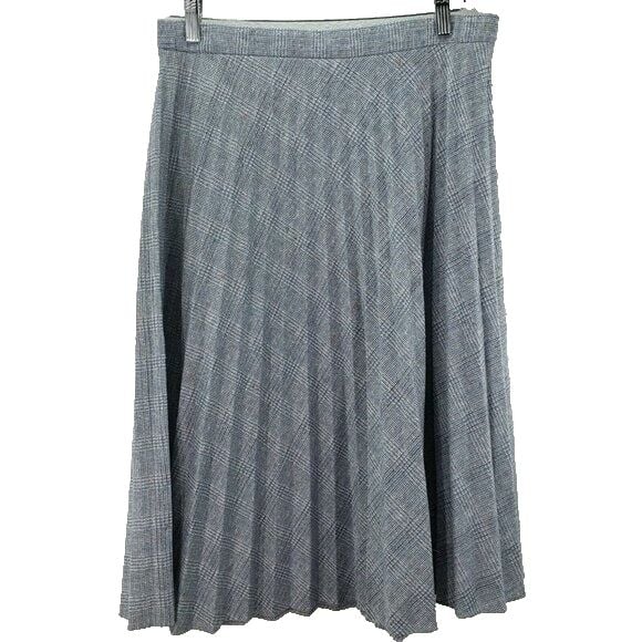 Vintage Mid Century Skirt plaid high waist Blue accordion pleat midi M/L A line