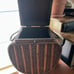 Vntg Wood Bamboo Woven Rattan Brass Basket Locking Lid Etch Leaf Trim Footed 13