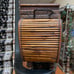 Vntg Wood Bamboo Woven Rattan Brass Basket Locking Lid Etch Leaf Trim Footed 13