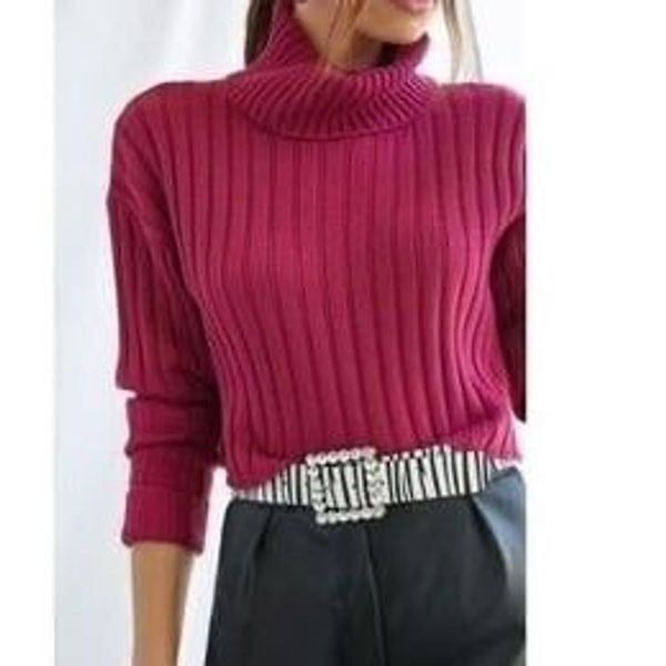 FOREVER 21 | Fuchsia Ribbed Cropped Turtleneck Sweater Cuffs Women’s Size Small