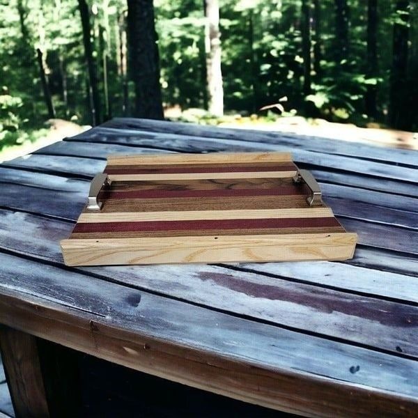 Handmade Rustic Charcuterie Cutting Board with Handles Purple Heart Walnut Wood