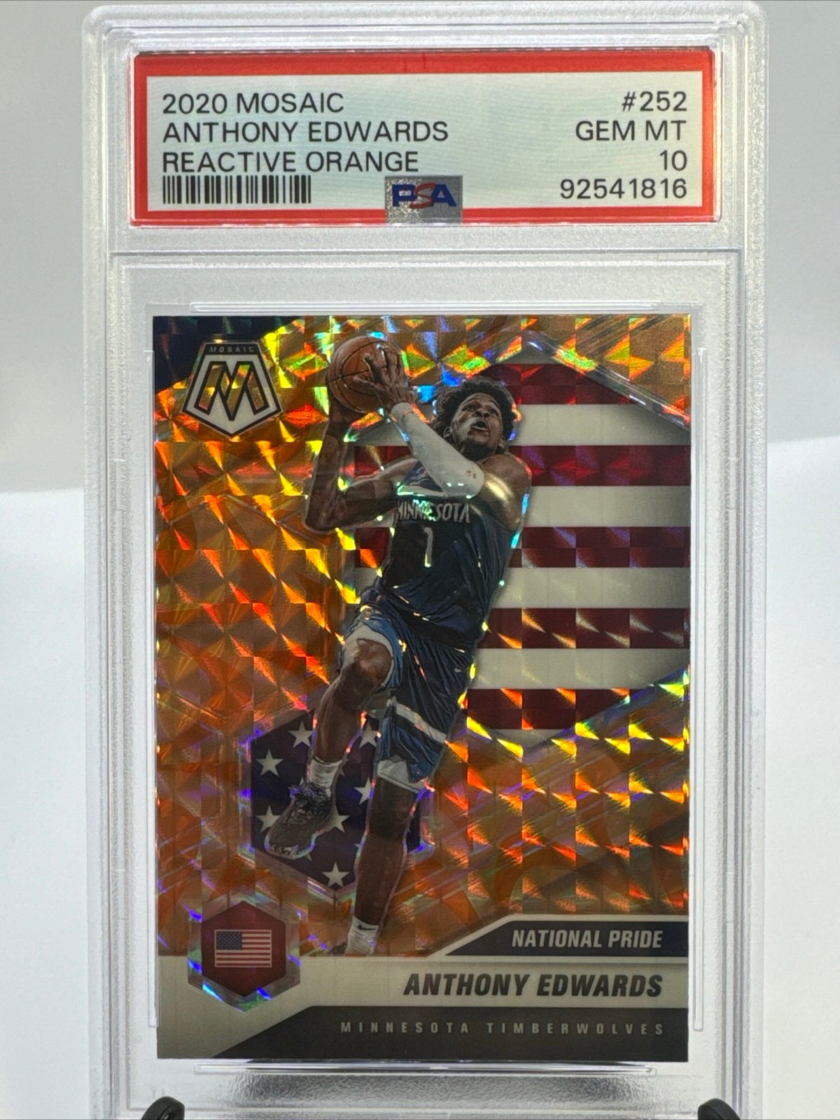 2020-21 Mosaic Anthony Edwards PSA 10 #253 Orange Reactive Prizm Rookie GEM MINT