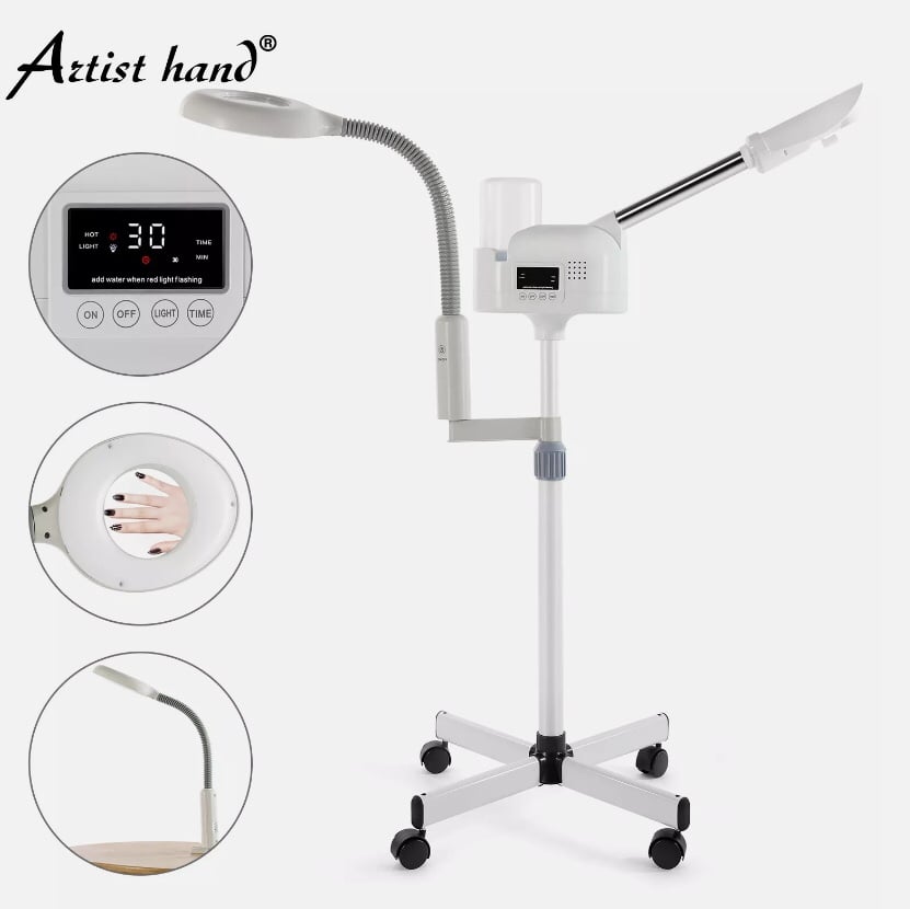2IN1 Hot Facial Steamer 5X LED Magnifying Lamp UV Ozone LCD Salon Spa Skin Care