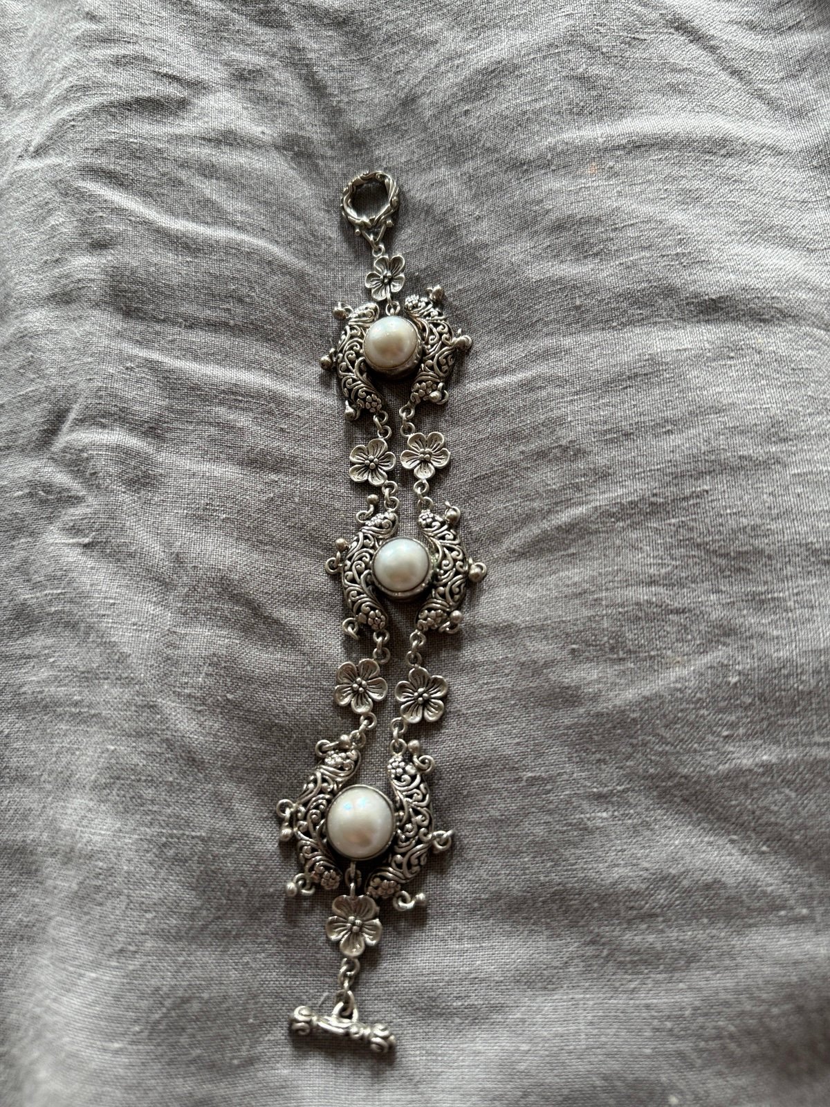 Vintage 925 Sterling Silver Bracelet Mother of Pearl
