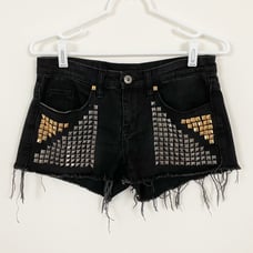 Vintage Distressed Studded Denim Shorts