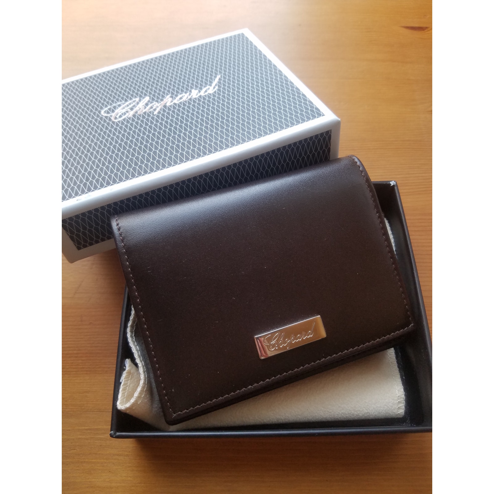 Chopard Brown Leather Bifold ID Card Holder Wallet II Classico N5 Made In ITALY
