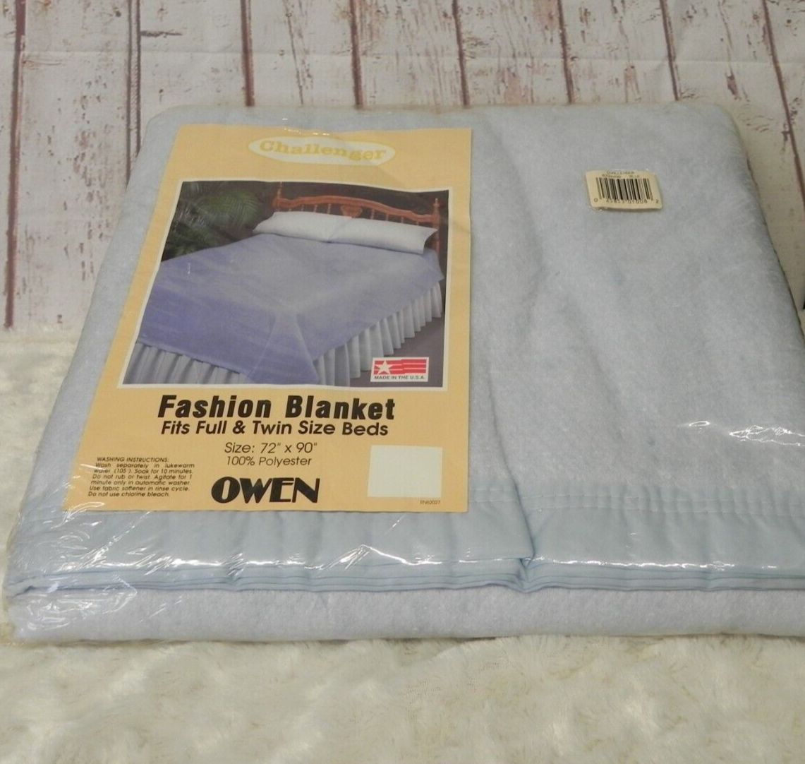 VTG Challenger Owen Fashion Blanket Full Twin Size 72 x 90 Light Blue USA Made