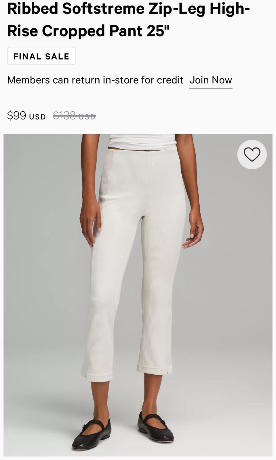 Ribbed Softstreme Zip-Leg High-Rise Cropped Pant 25