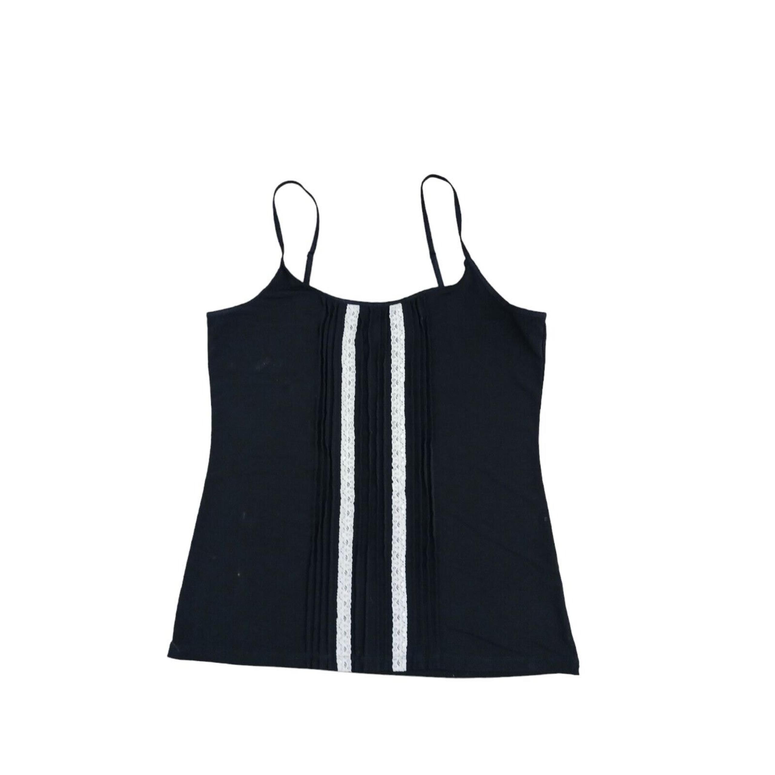 The LIMITED Top Sz Large BLACK w Ivory Lace Detail Spaghetti Straps BOHO Vintage
