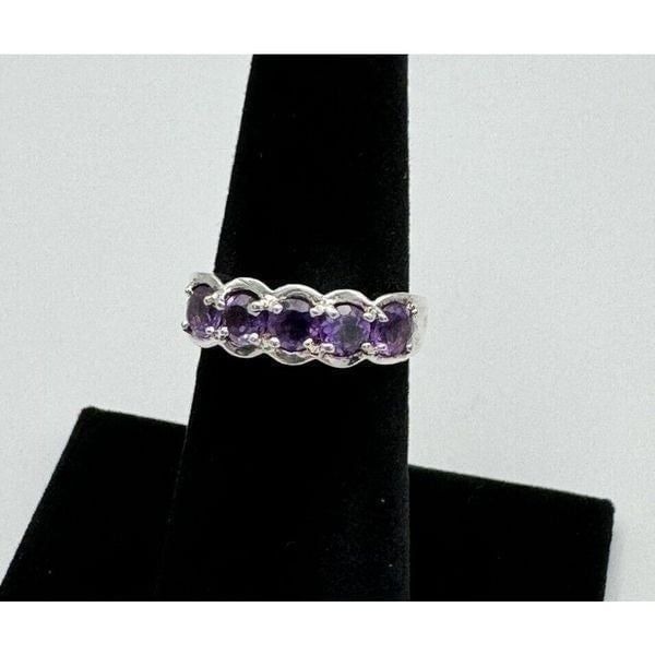 Sterling Silver 925 Amethyst 5 Stone February Birthstone Ring Size 6 Valentines