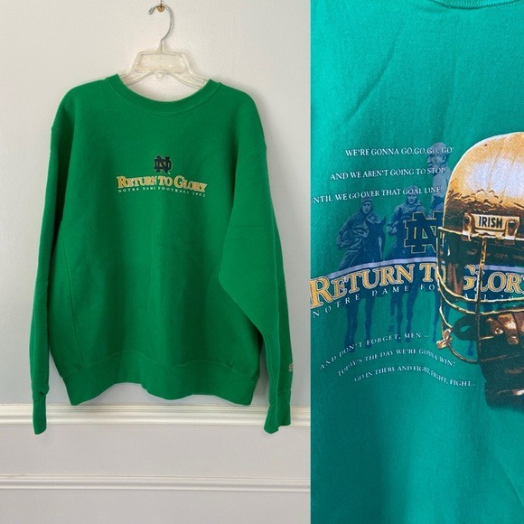 Vintage Y2K 2002 Notre Dame Fighting Irish Sweatshirt Green Crewneck 2XL