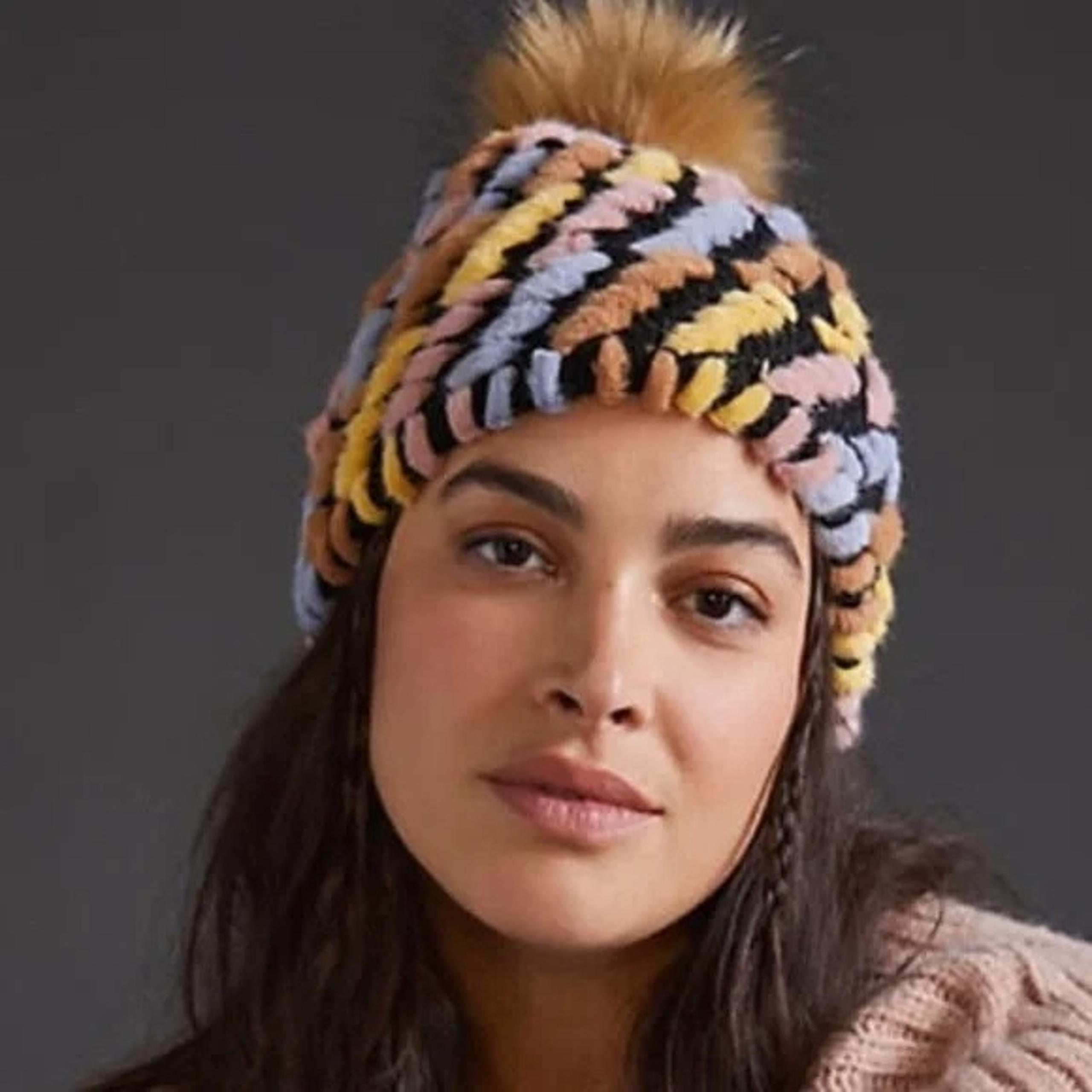 Anthropologie Faux Fur Beanie w/ Pom