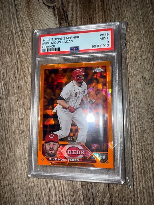 2023 TOPPS CHROME SAPPHIRE #539 MIKE MOUSTAKAS ORANGE Psa 9