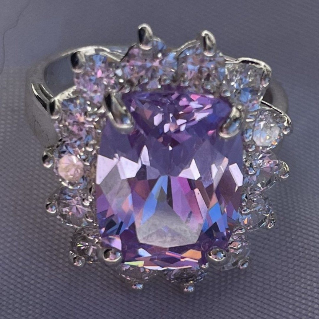 Silver and lavender Kunzite CZ ring