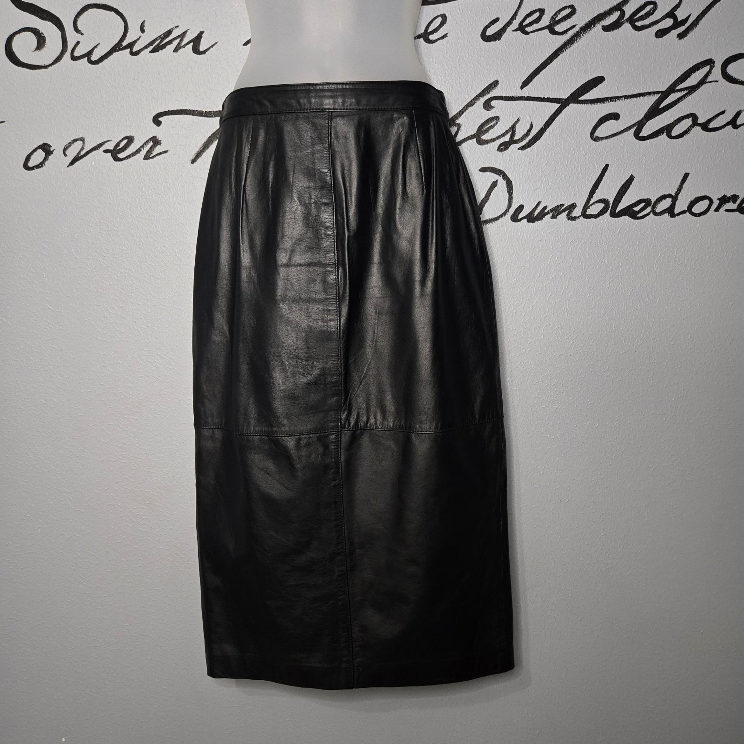 Vintage Bermans Black Leather Sexy High Waist Back Vented Skirt