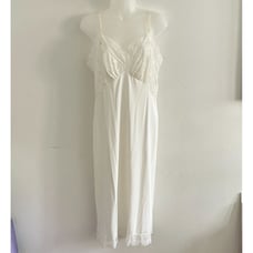 Vintage VANITY FAIR Full Dress SLIP Nylon SHEER Chiffon Floral LACE Sz 38 Ivory